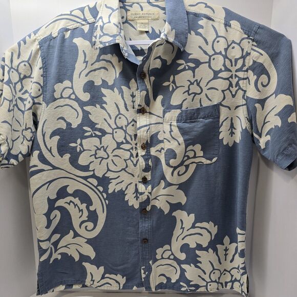 Island Republic Hawaiian Silk‎ Short Sleeve Floral Blue Shirt Men's Size Large - Picture 1 of 6